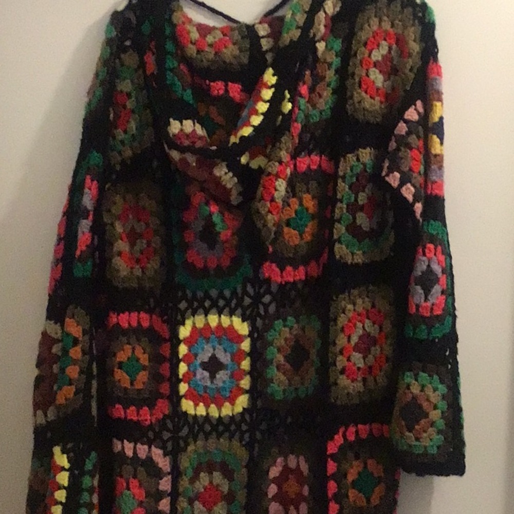 Multicolor Crochet Granny square hooded maxi cardigan one size - Picture 15 of 15